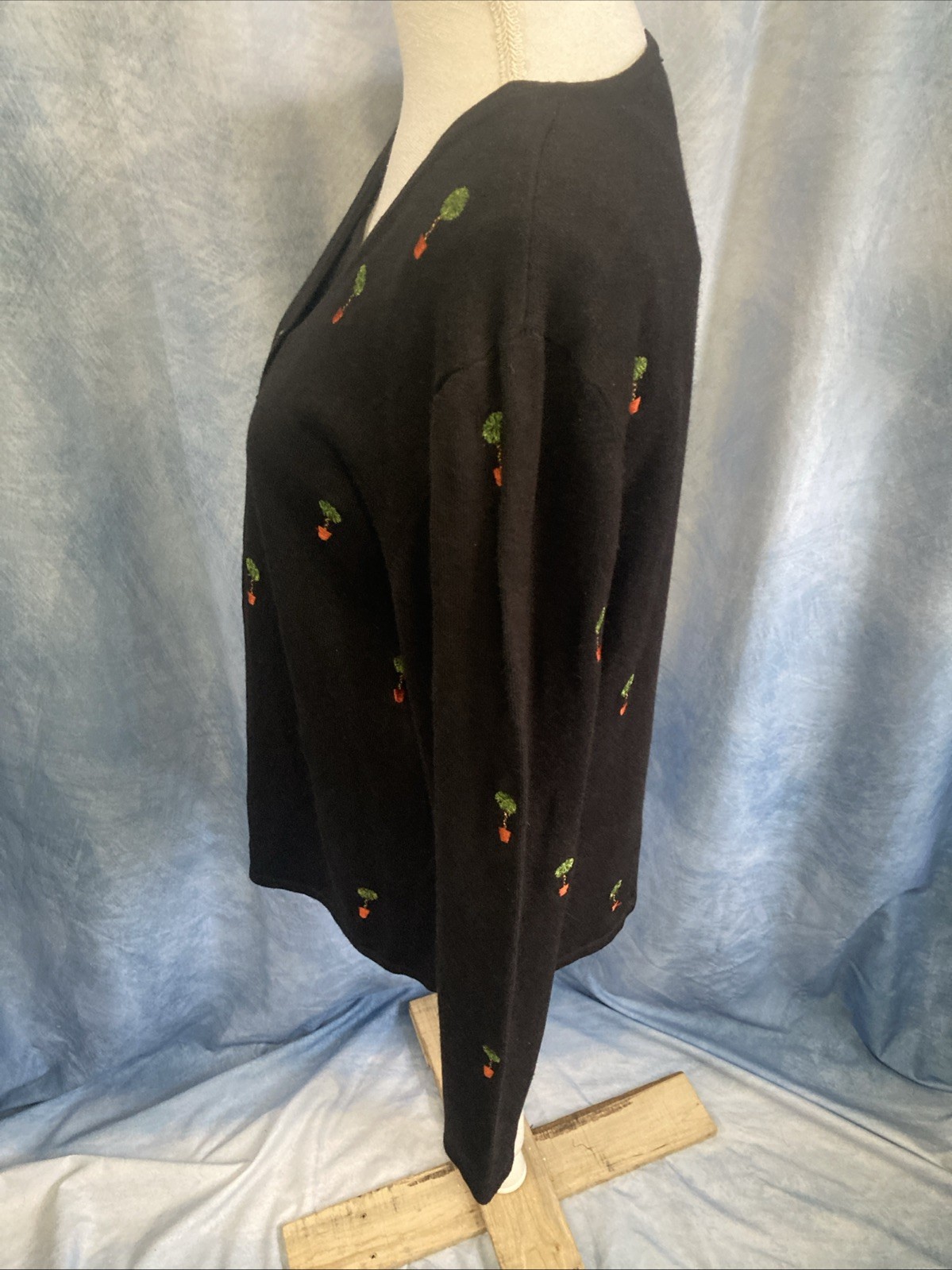 Vtg 90s Etoile 2pc Cardigan & Shell Set XL Black Topiary Embroidered Twinset GUC