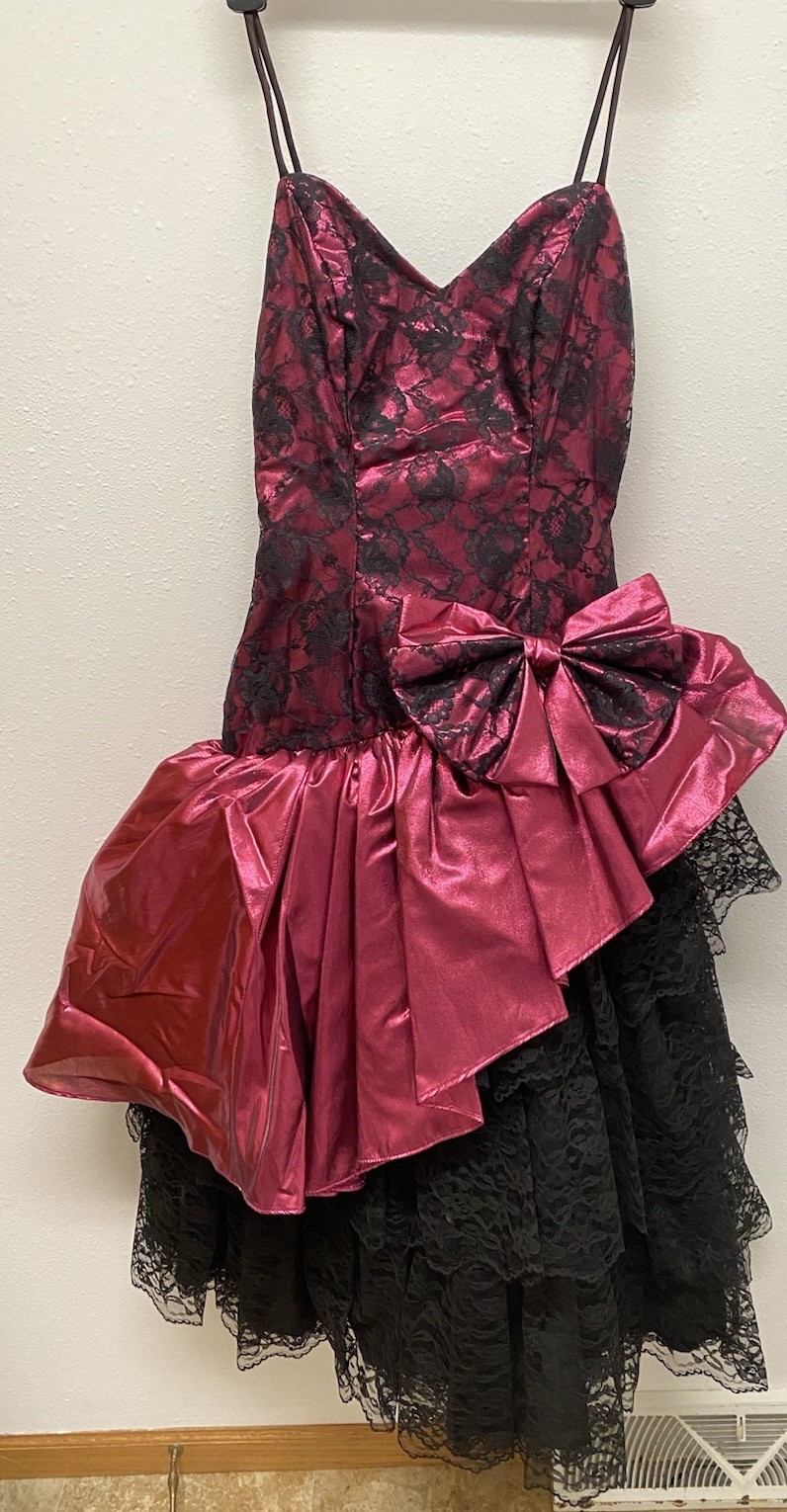 Loralie Fuchsia Black Lace Poof Skirt Prom Dress 80s Whimsigoth Saloon Girl Sz 4