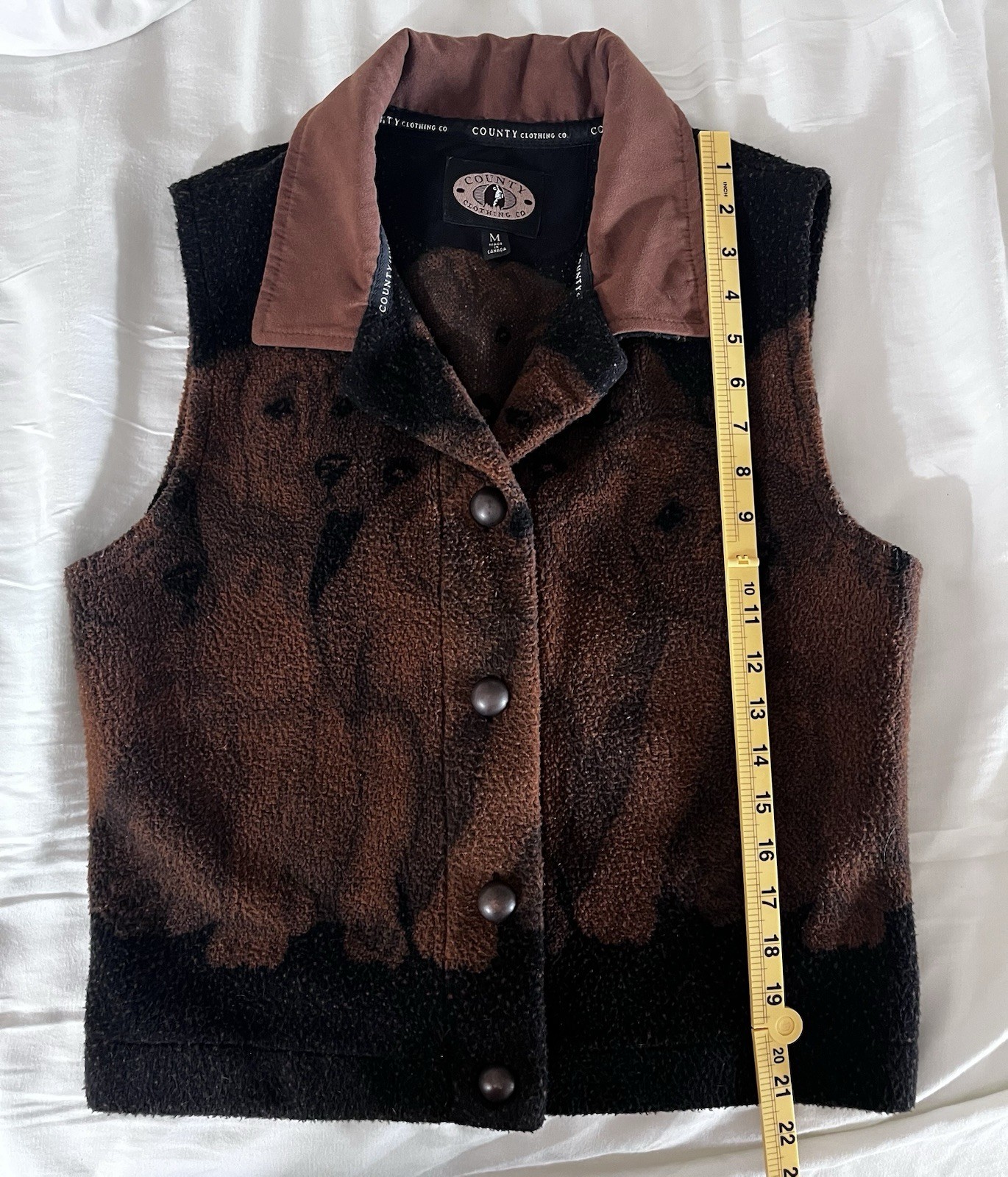 County Clothing Co. 1990s Brown Black Dog Print Fleece Vest Size M