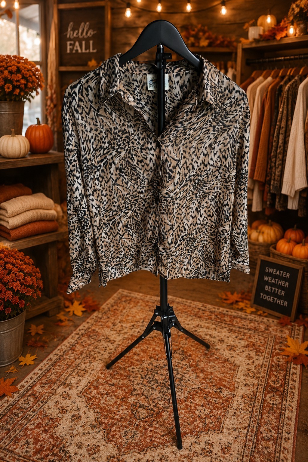 Vintage 90s Northern Reflections Leopard Cheetah Print Satin-Feel Shirt Size L