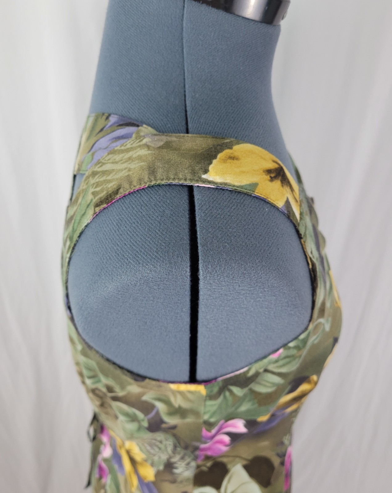Vintage Erika Mossy Green Floral Sundress w Button Down Front Size Med Petite