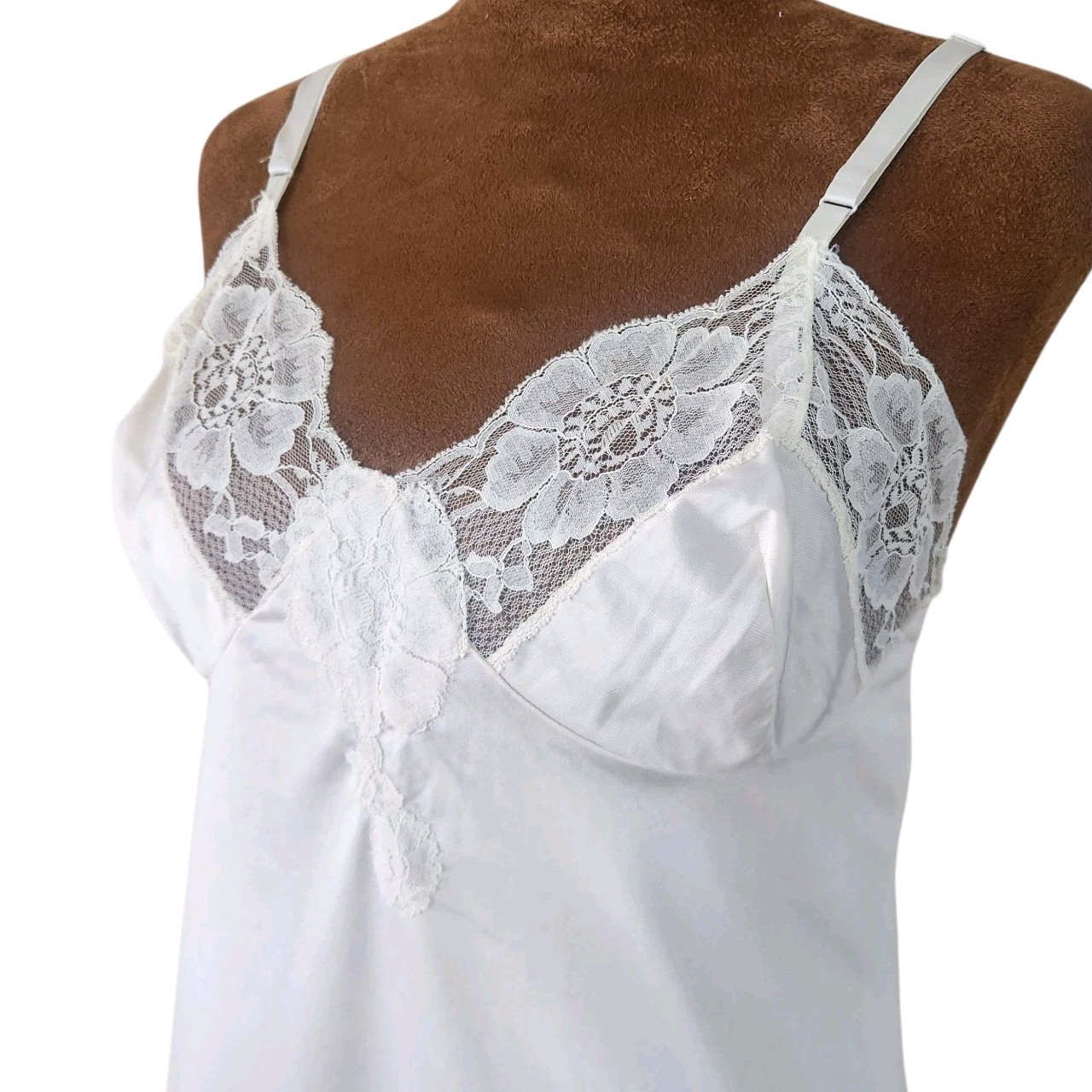 Kayser Vintage Slip Dress Floral Lace White Size 32 Adjustable Straps