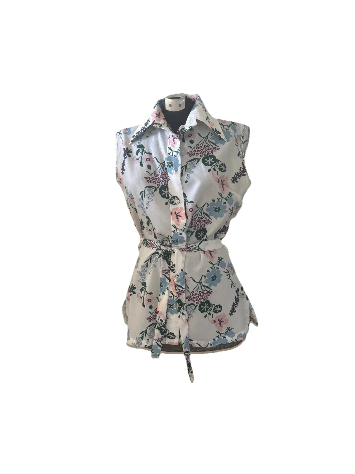 Vintage 1970’s Kmart Dagger Collar Polyester Blouse With Waist Tie Size 32
