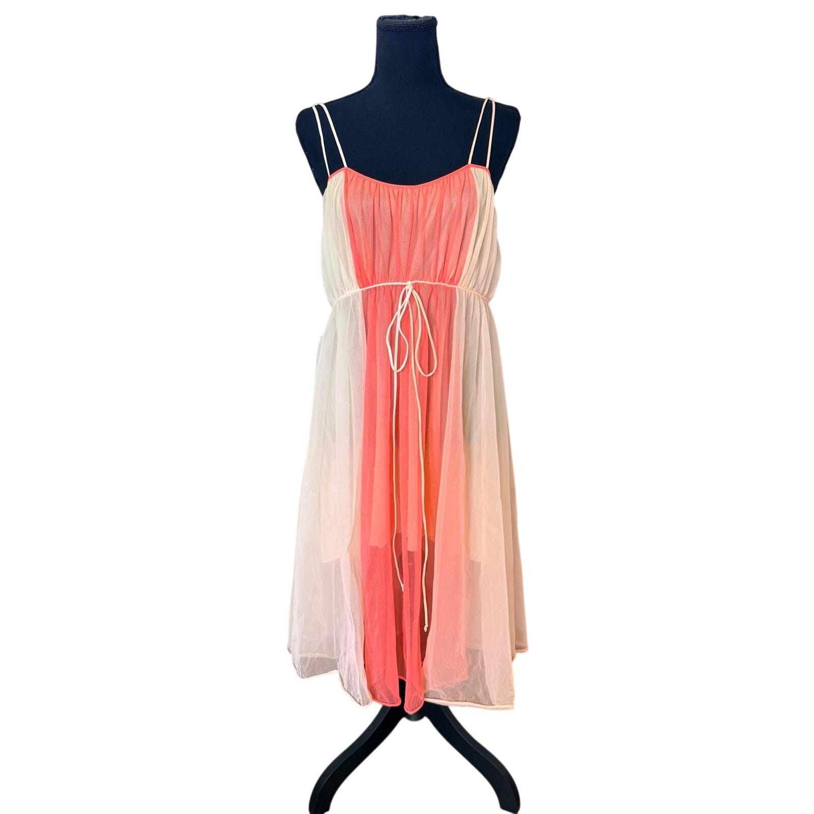 VTG 1950’s Original Vanity Fair Coral/Light Pink Sheer Nylon Size 36 Night Gown
