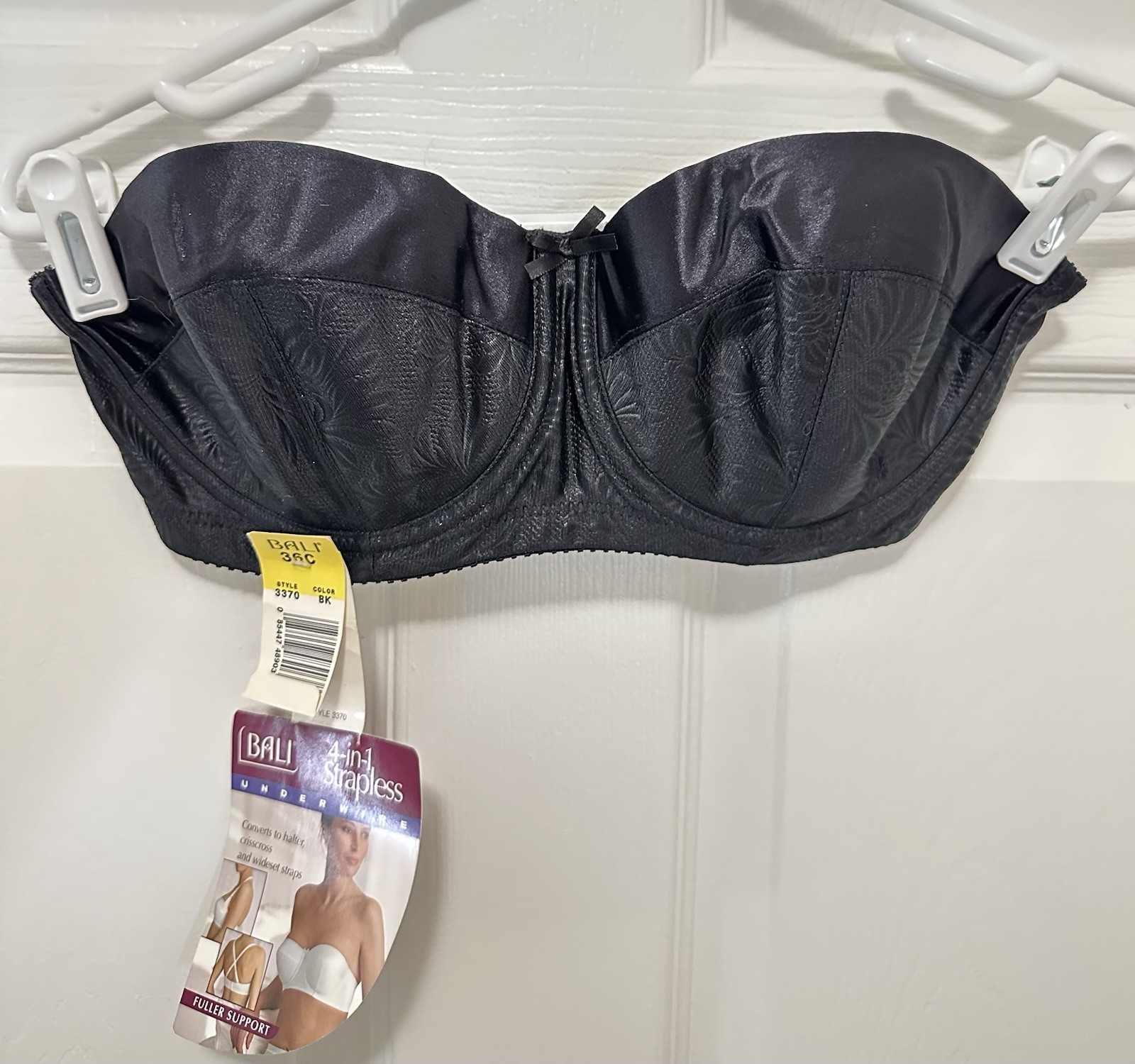 Vtg NWT Bali 4 In 1 Strapless Bra Black 36C No Straps