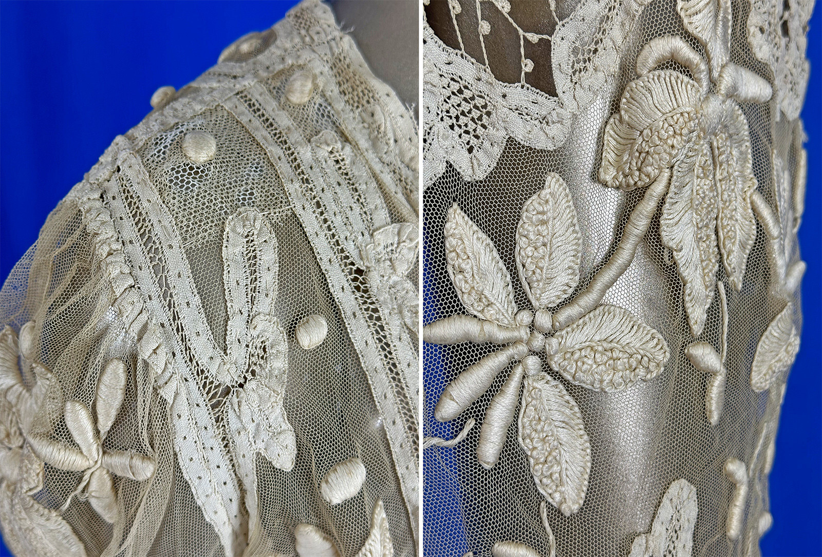 Vintage Edwardian Embroidered Ivory Net Battenberg Tape Lace Cutaway Coat Jacket