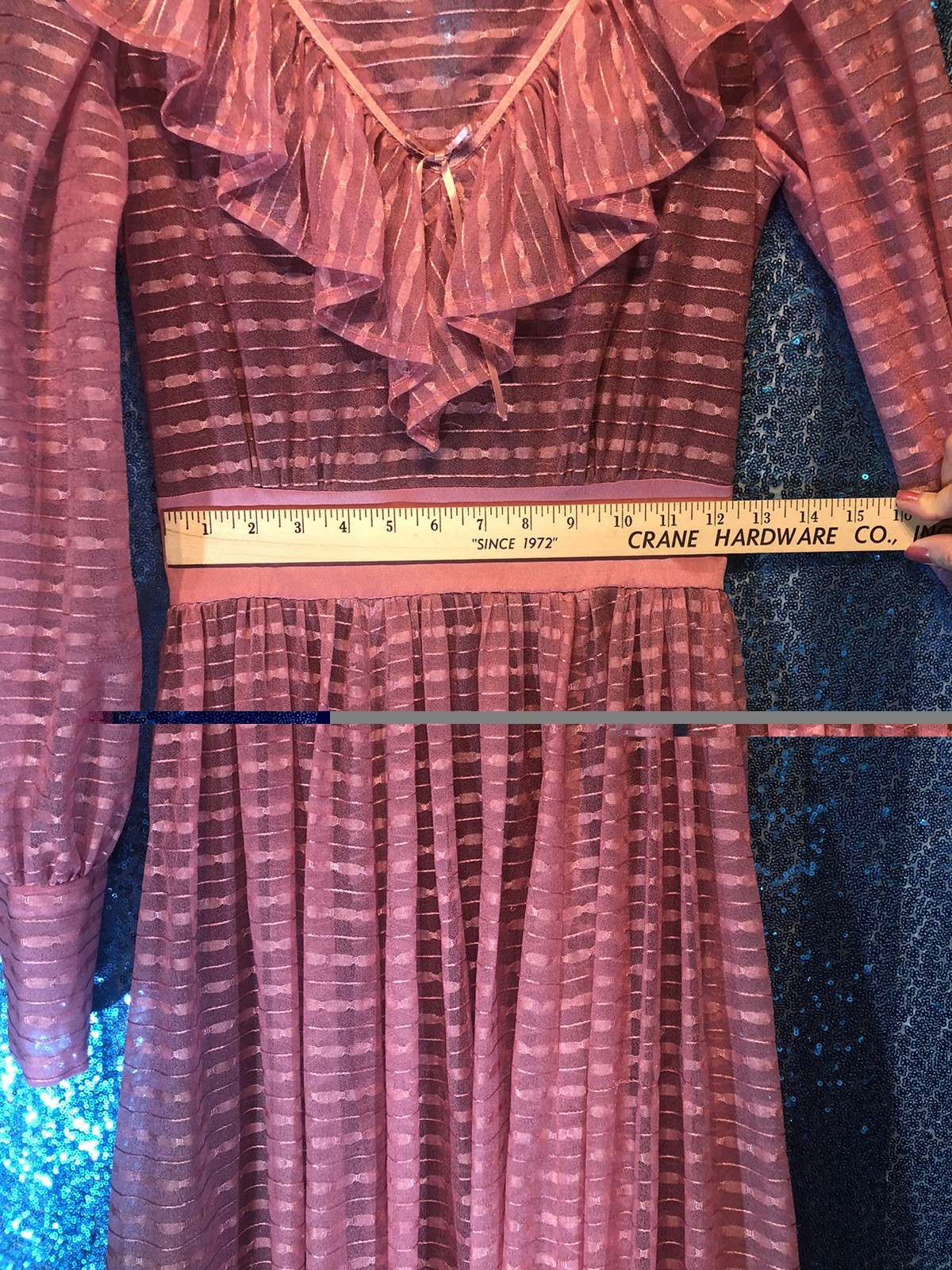 VTG 70s Cottagecore Edwardian Lavender Boho Victorian Neckline Maxi Dress~S