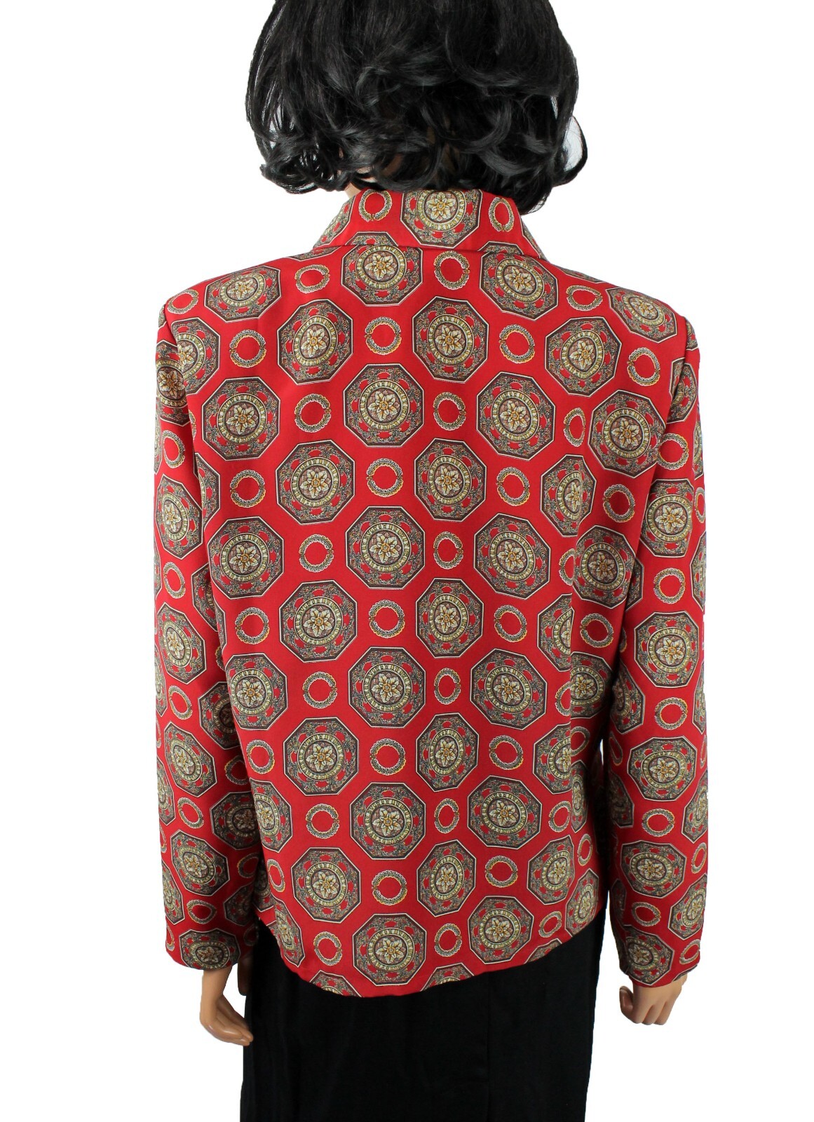 Vintage Secretary Blouse Sz 12 L Christie & Jill Red Brown Geometric Dress Shirt