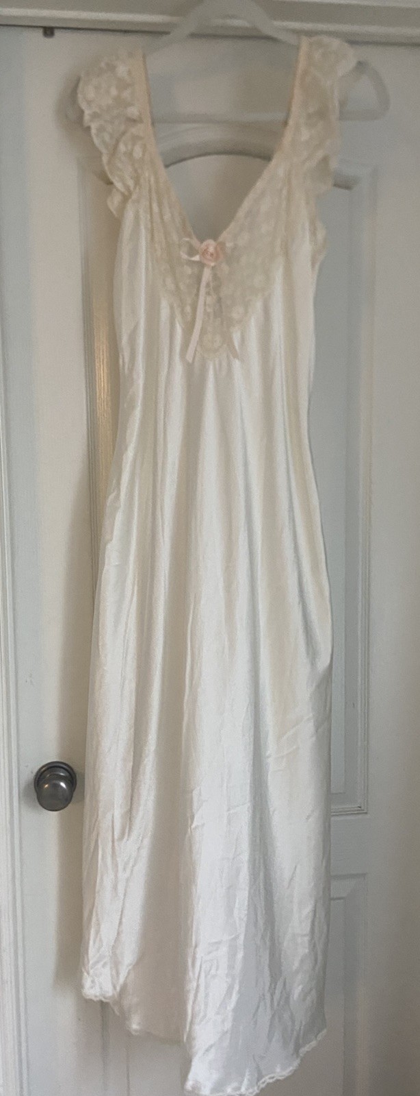 Vintage 70s Papillon by Paula Carbone Women’s Ivory Lace Maxi Night Gown Sz S/M