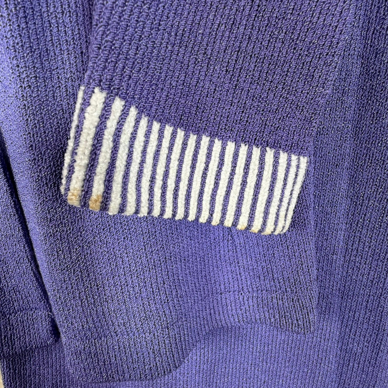 Vintage J.S.S. Purple Wool Blend Knit Skirt Suit Set Gold Crest Buttons Size S