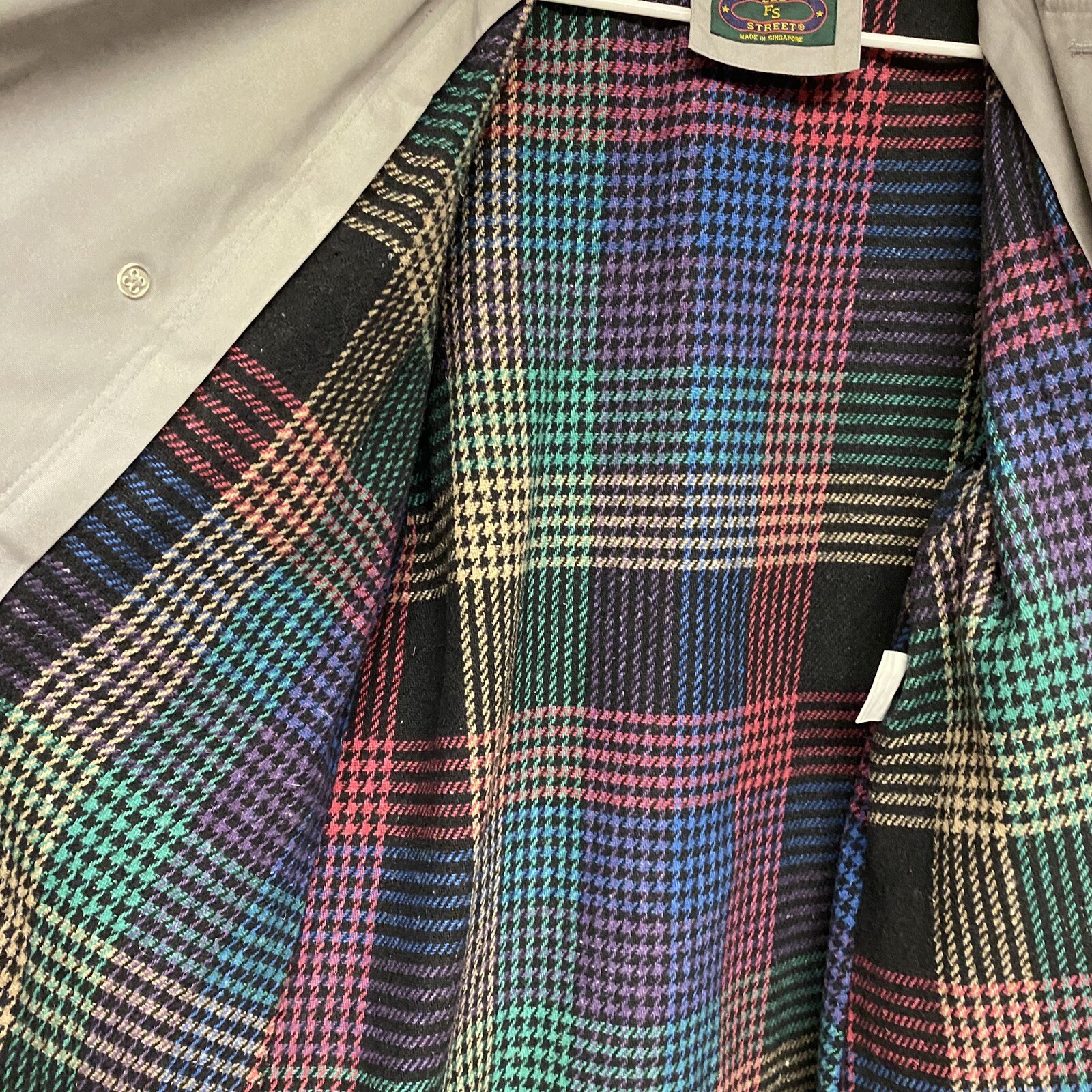 Vintage Fleet Street Trench Rain Coat Gray Size 10 Button Up Wool Blend Liner