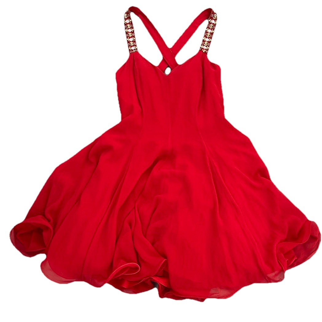 Niteline Della Roufogali Red Silk Dress Vintage, Beaded, Size 8 H92
