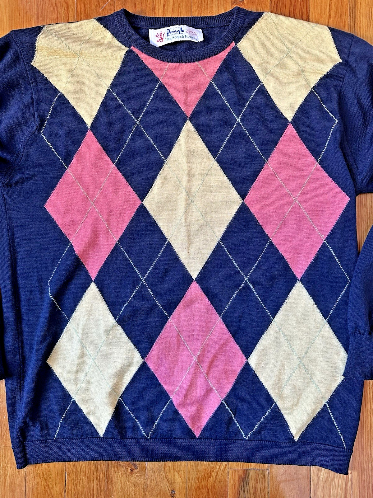 VTG Pringle of Scotland The Scotch House 100% Wool Argyle Sweater Jumper Size L