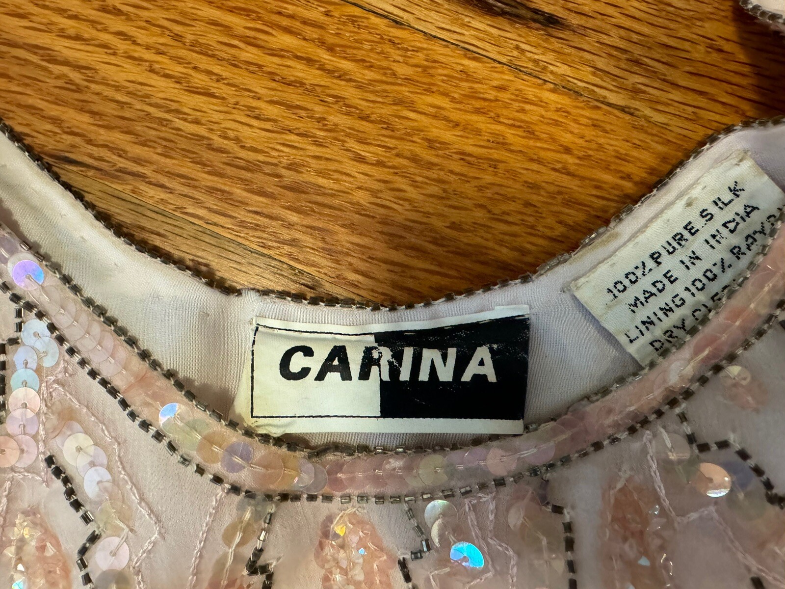 Vintage Carina Pink Sequin Beaded Silk Dress Handkerchief Overlay Hem Size Small