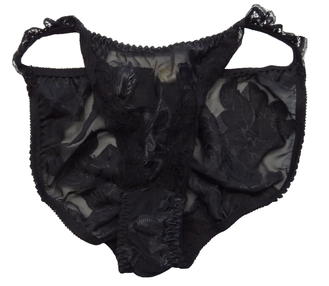 Victoria’s Secret VS M 6 Gold Crown Label Satin Nylon Lace Bikini VTG 90s Sheer