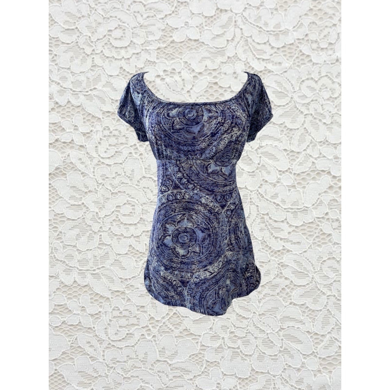 vintage paisley patterned babydoll short sleeve top