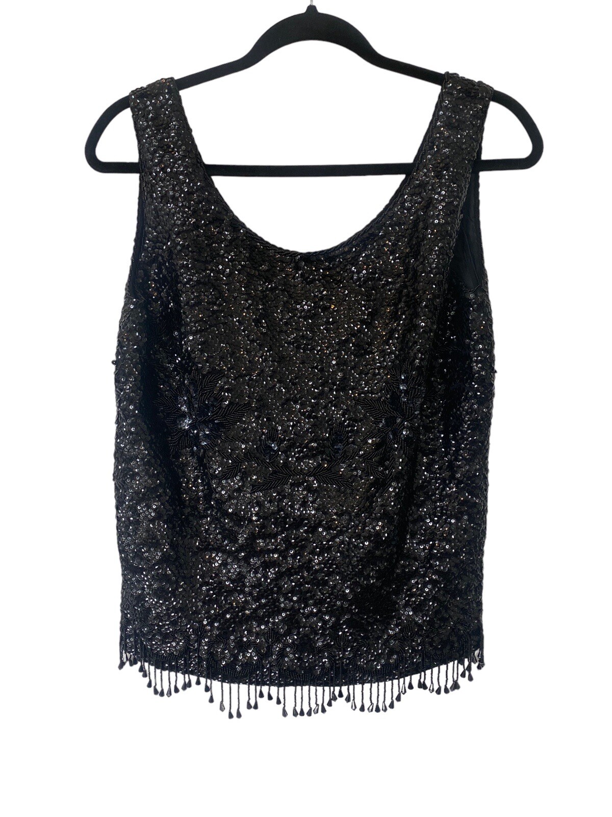 Vintage Wool Black Sequins & Hand Beaded 50s 60s Fancy Sweater Tank Top 36 S-M