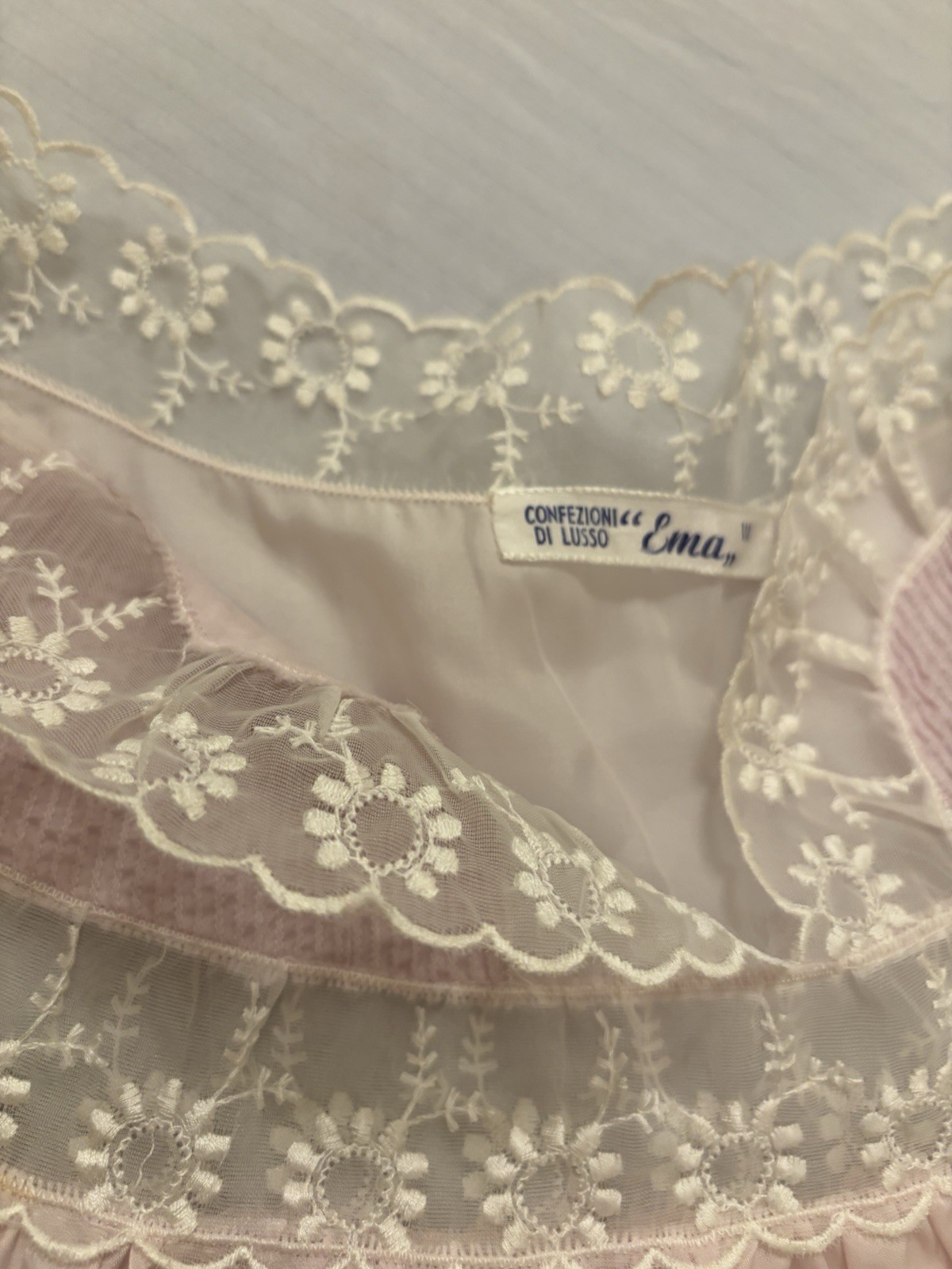Vintage Italian Nightgown Housecoat Pale Lilac Lace Made in Italy