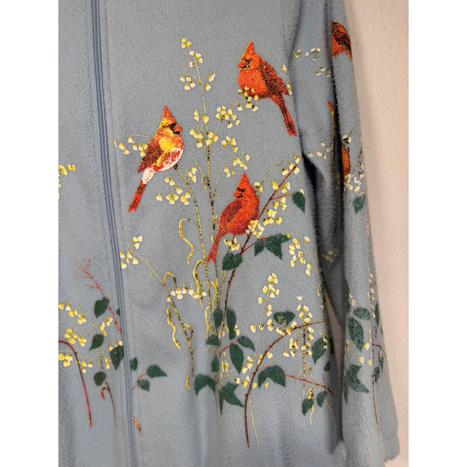 Vintage Tudor Court Fleece Womens Cardinal Bird Blue S Cottagecore Nature Granny