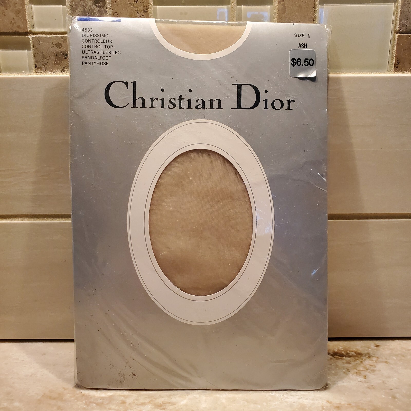 VTG CHRISTIAN DIOR Pantyhose Ultra Sheer Sandalfoot Size 1 Ash DIORISSIMO