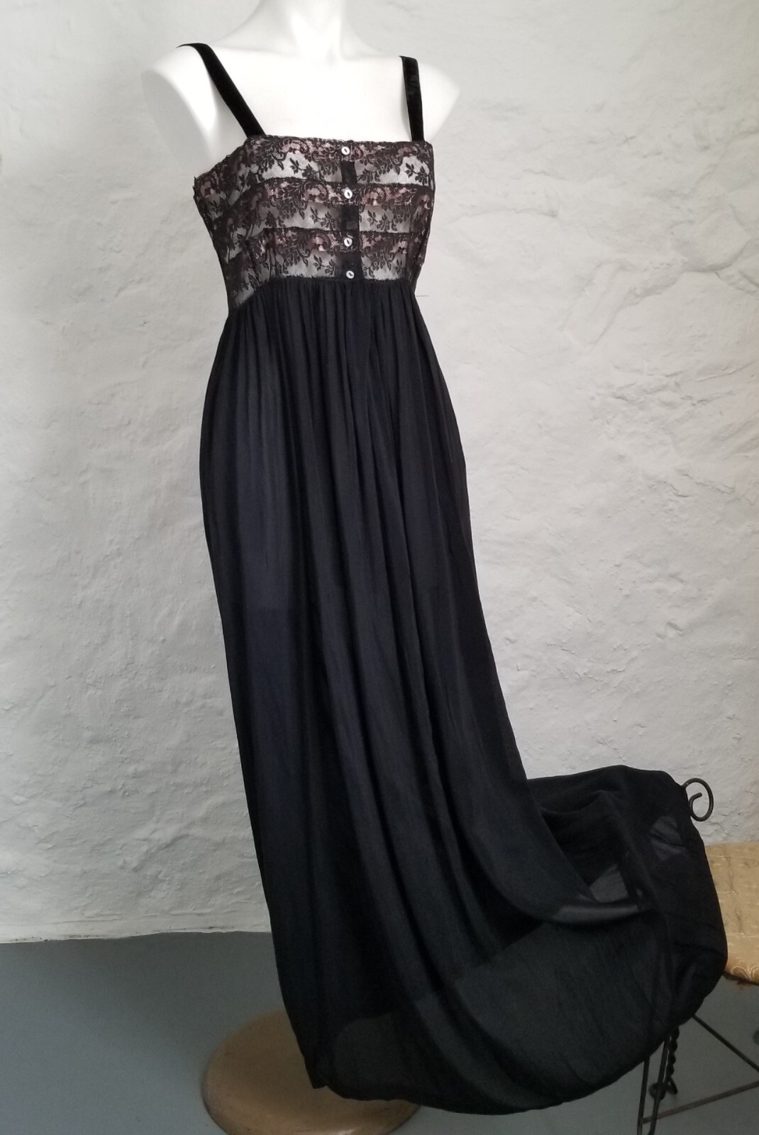 Vintage 1950s Sheer Black Nude Illusion Pink Blush Evivva Eye-ful Rayon Gown 34