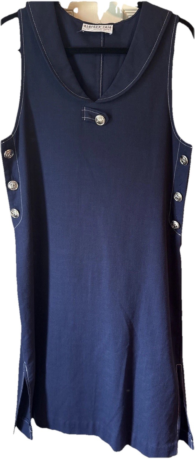 Bedford Fair 90s Vintage ladies Dress Sailor Core Navy W/ Silver button accents