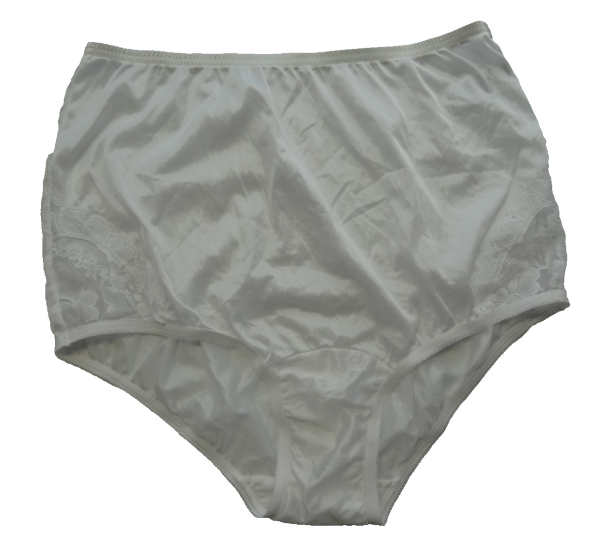Vanity Fair 7 44 100% Nylon Satin Sheer Hi-Waist Brief Panties White VTG 13-001