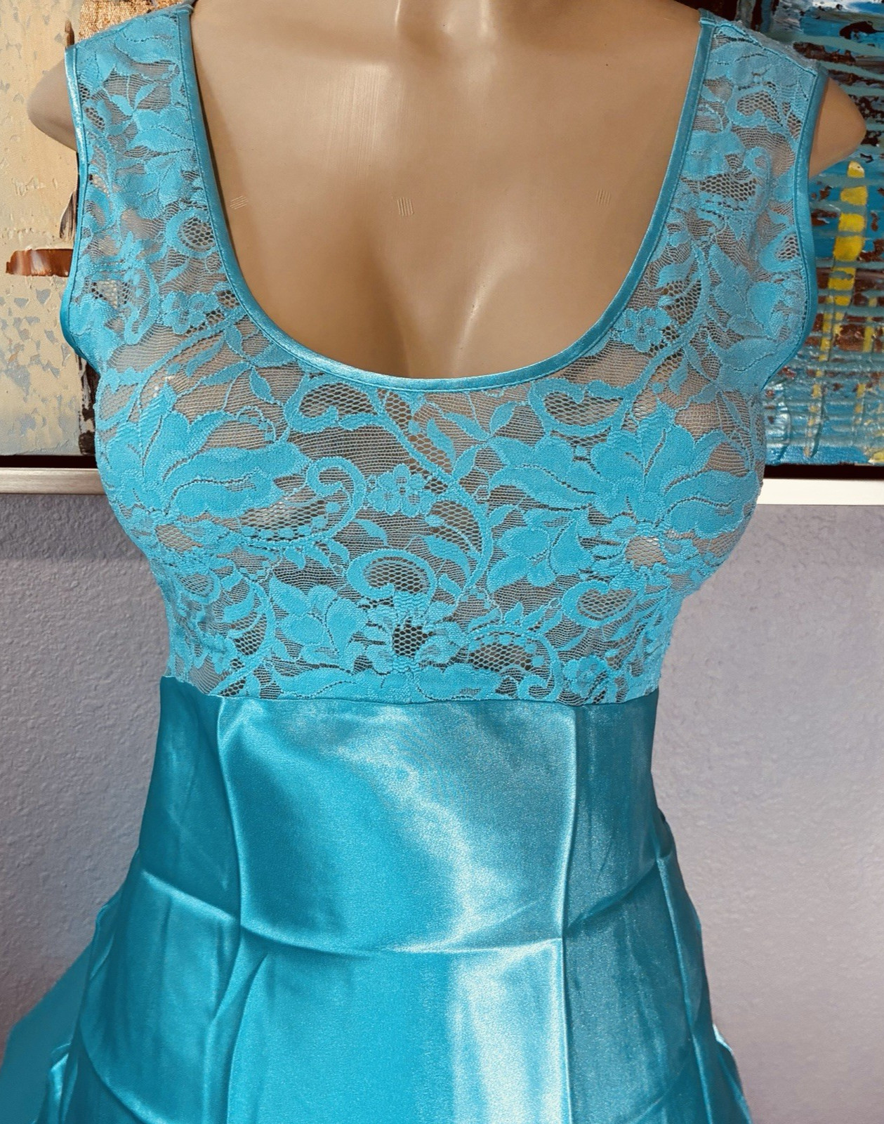 Vtg Ocean Blue Victoria’s Secret Lace Satin Babydoll M