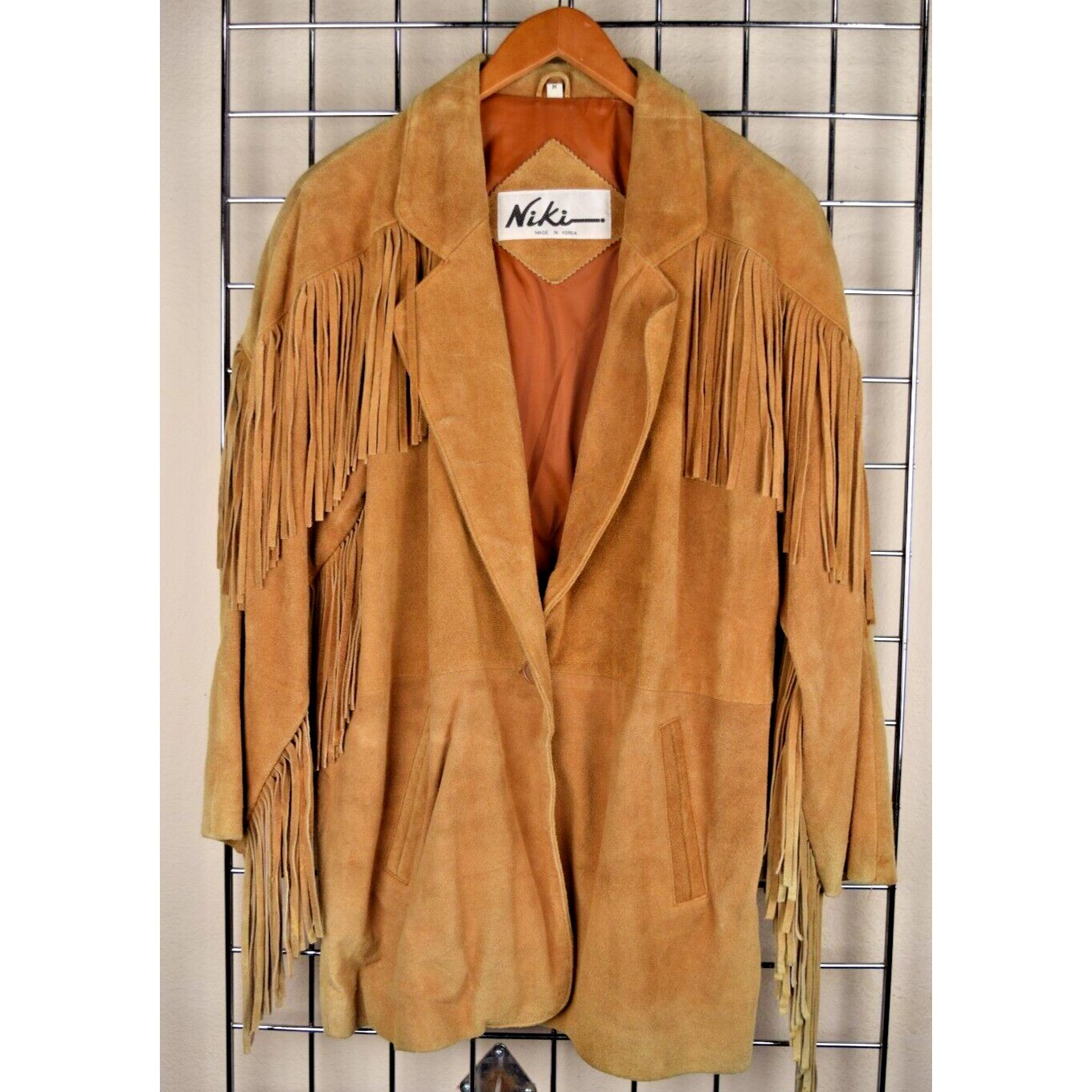Vintage Western Leather Jacket Niki Size M 70s Total Fringe Tan Suede Lined