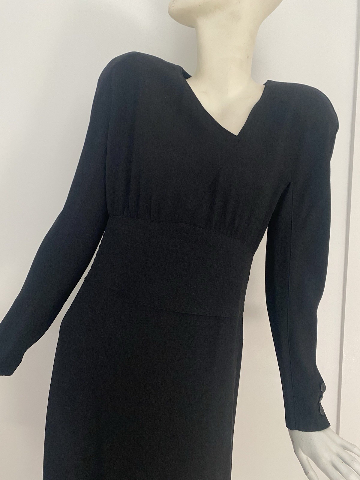 Vintage Sonia Rykiel Black Dress 80s LBD Designer France Long Sleeve Crepe