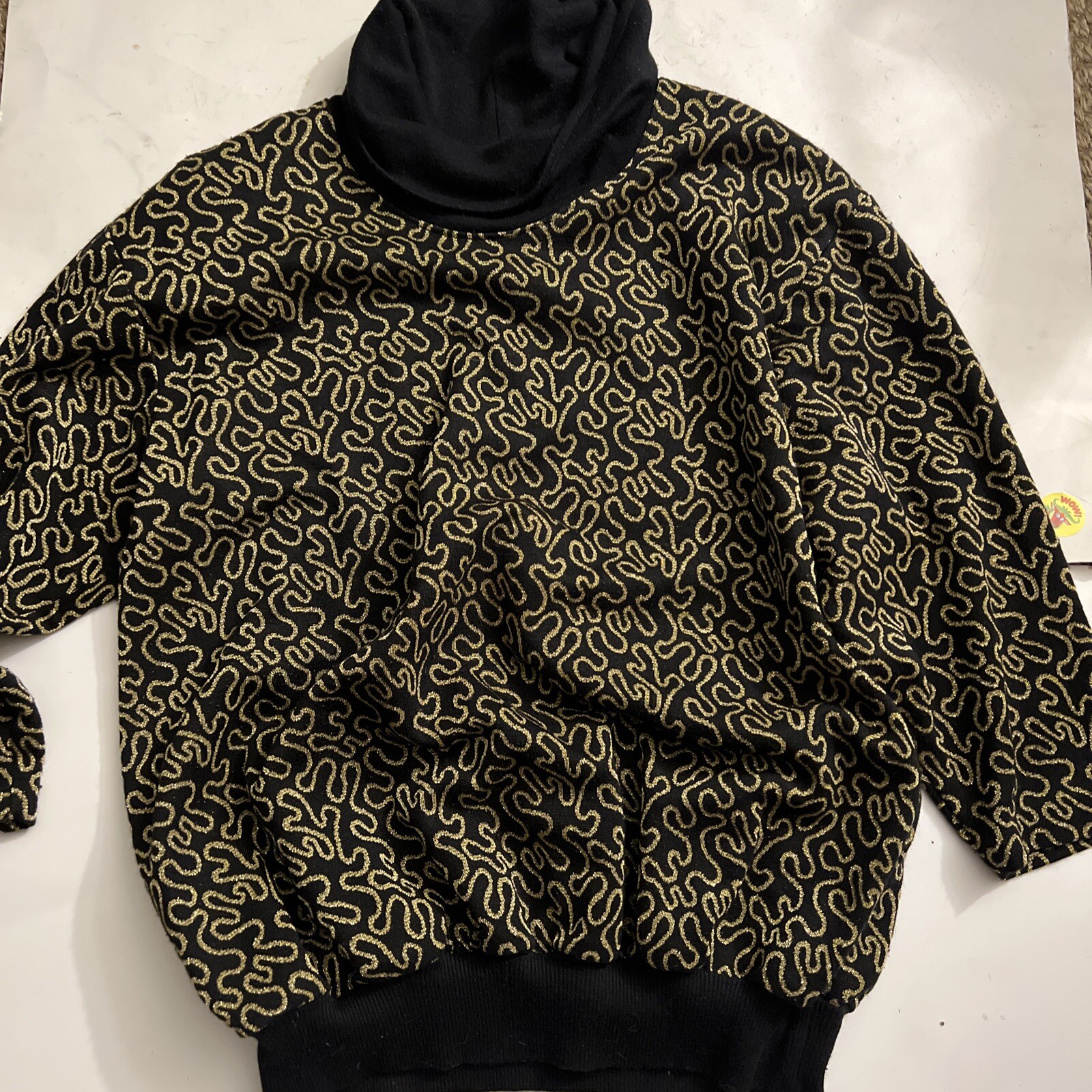 Vintage 80s Gold black Metallic Dolman Sleeve Knit Blouse sharon anthony large
