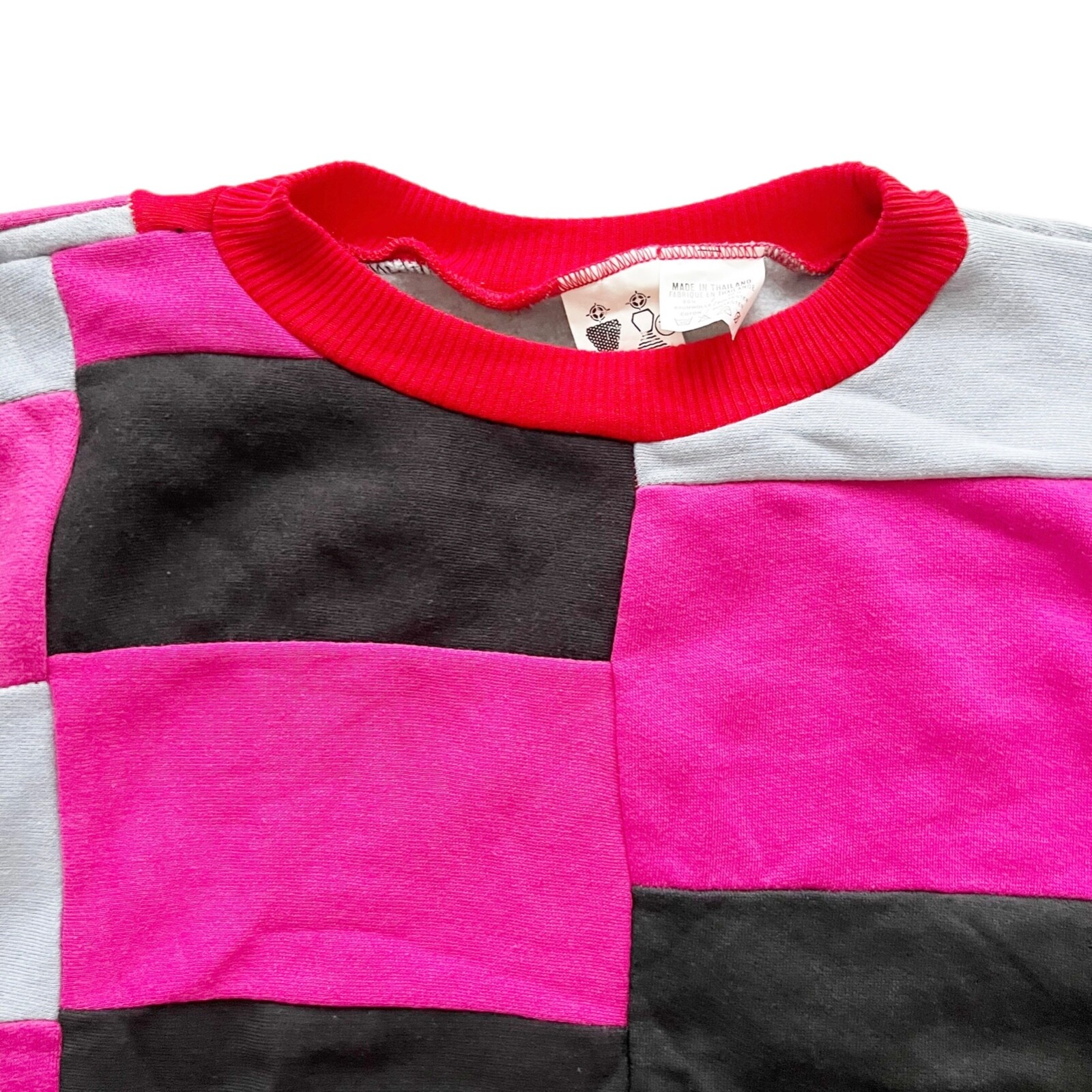 Blowout LA Vtg 90s Patchwork Colorblock Sweatshirt Pink Red Black Grey Unisex