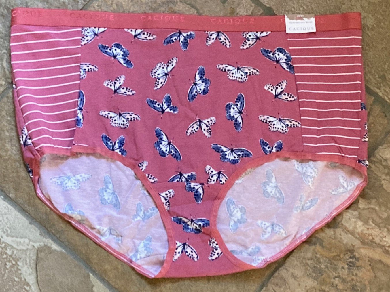 1123 CACIQUE 22/24 Butterflies & Stripes Mauve Cotton Full Brief Panty #321 NWT