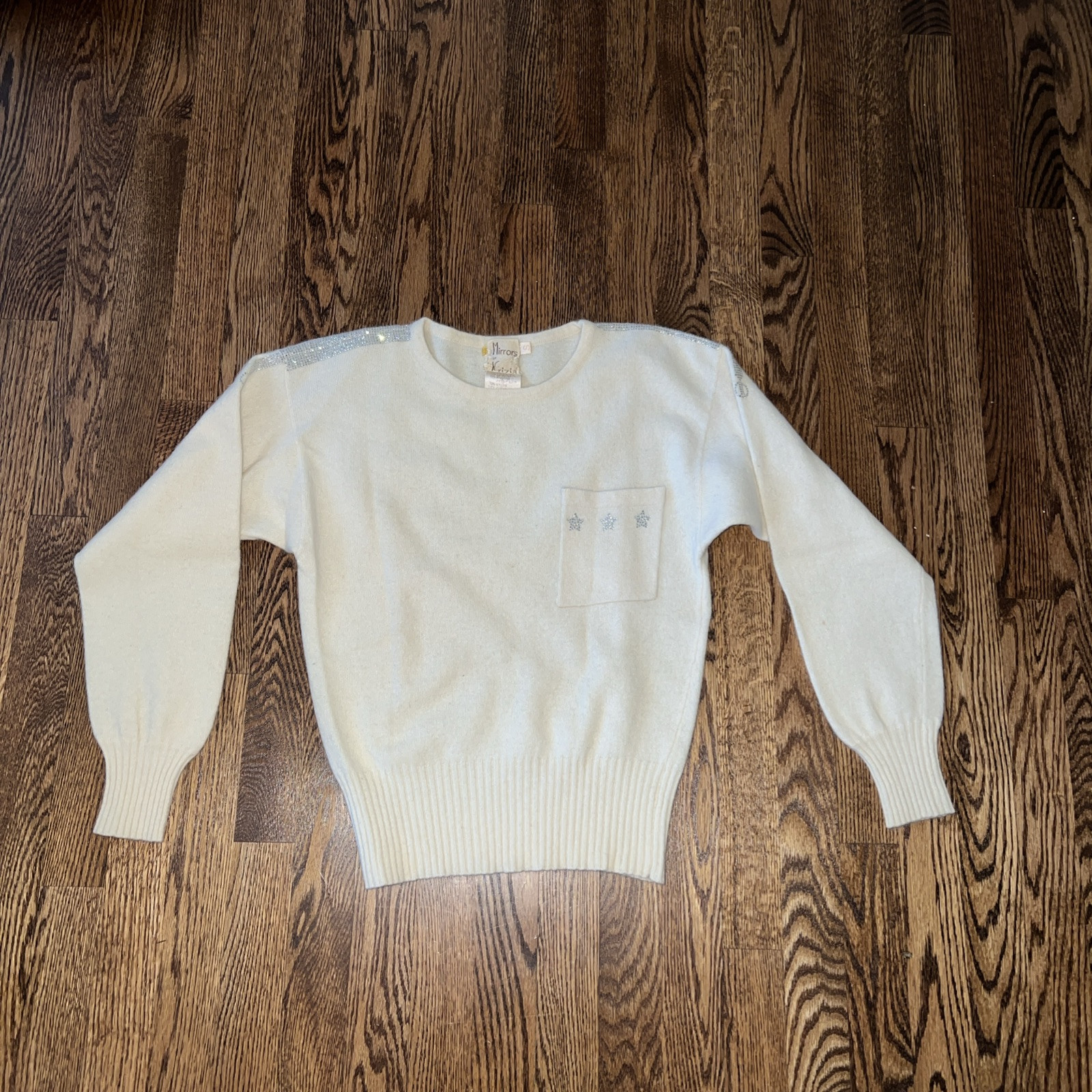 VINTAGE MIRRORS OF KRIZIA IVORY LAMBSWOOL BLEND SWEATER size S