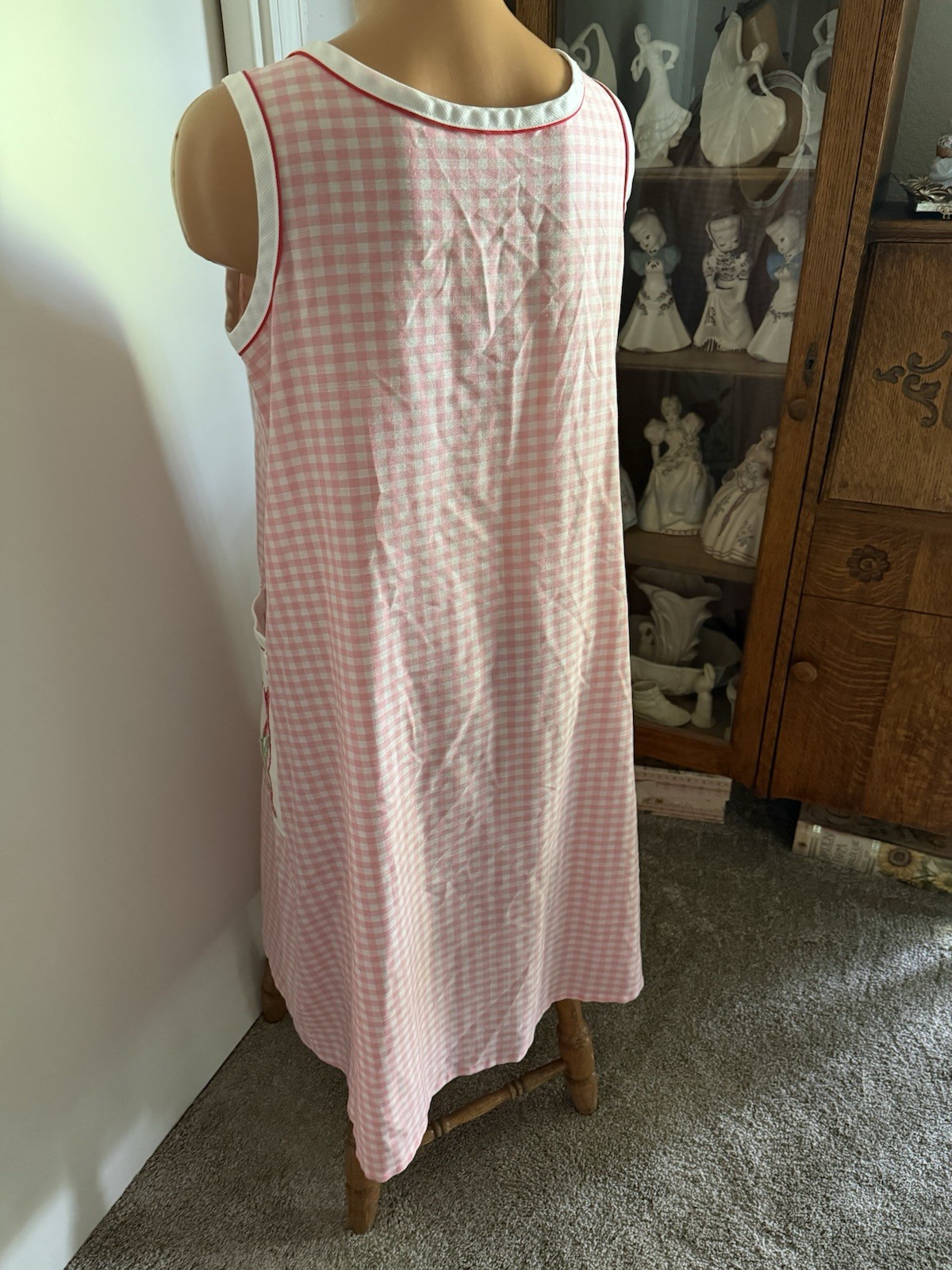 VTG 70’s KOMAR PINK CHECK W/EMBROIDERED POCKETS COTTON BLEND ZIP-UP LOUNGER SZ M