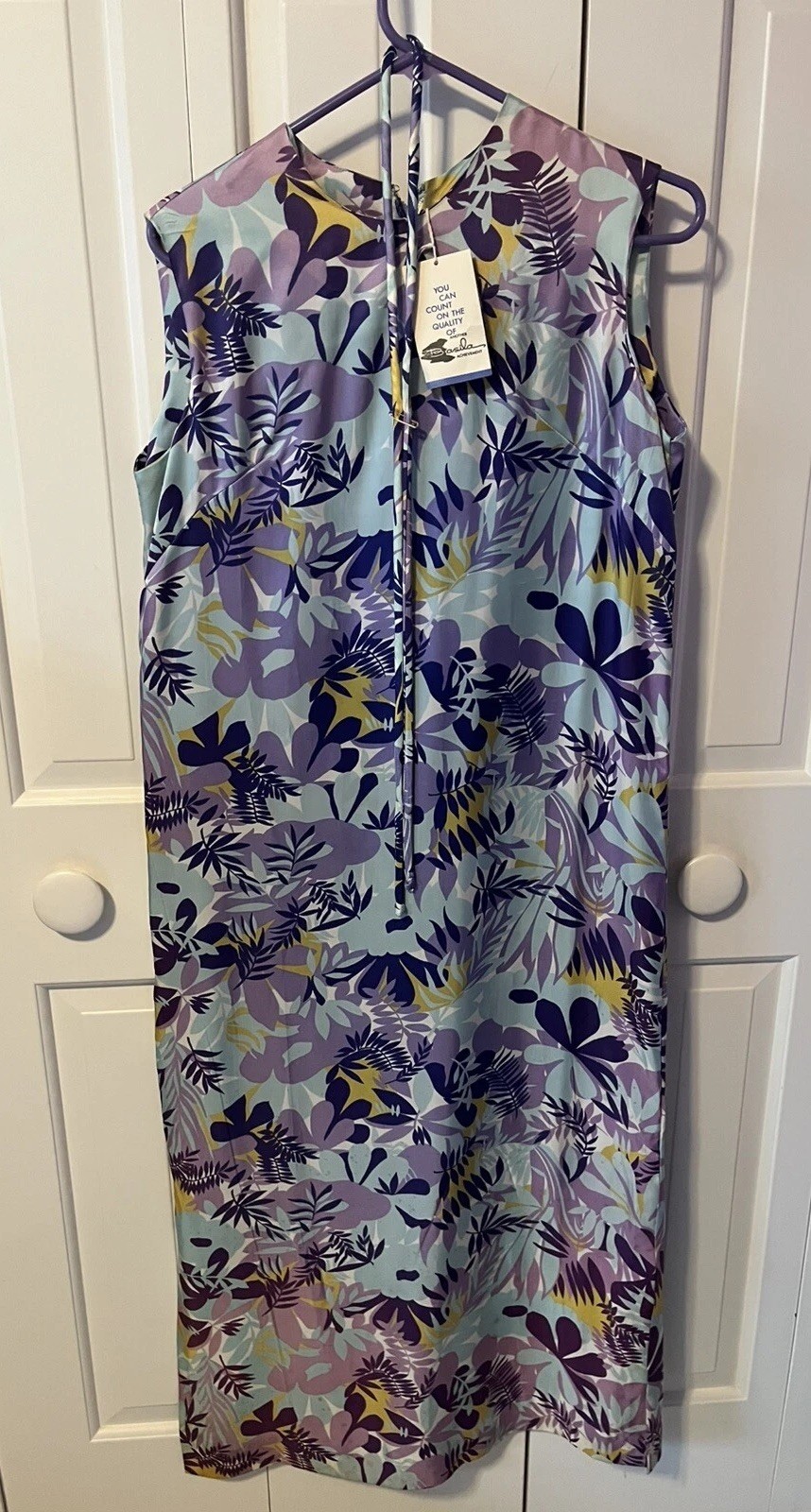 Vintage Basila Maxi Dress Size 14 Sleeveless, Self Tie Belt, Pocket, NWT 1960s