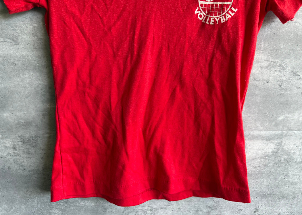 Vintage 1970s T-Flirt Durlene Designs Fremont Volleyball Red Polo Shirt Size M