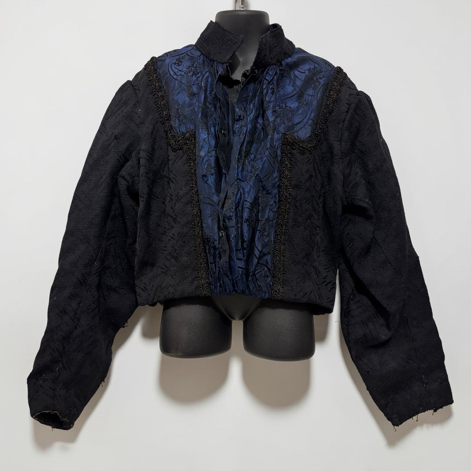 Antique Civil War Era Victorian Blouse Bodice Wedding Jacket Jacquard Mourning