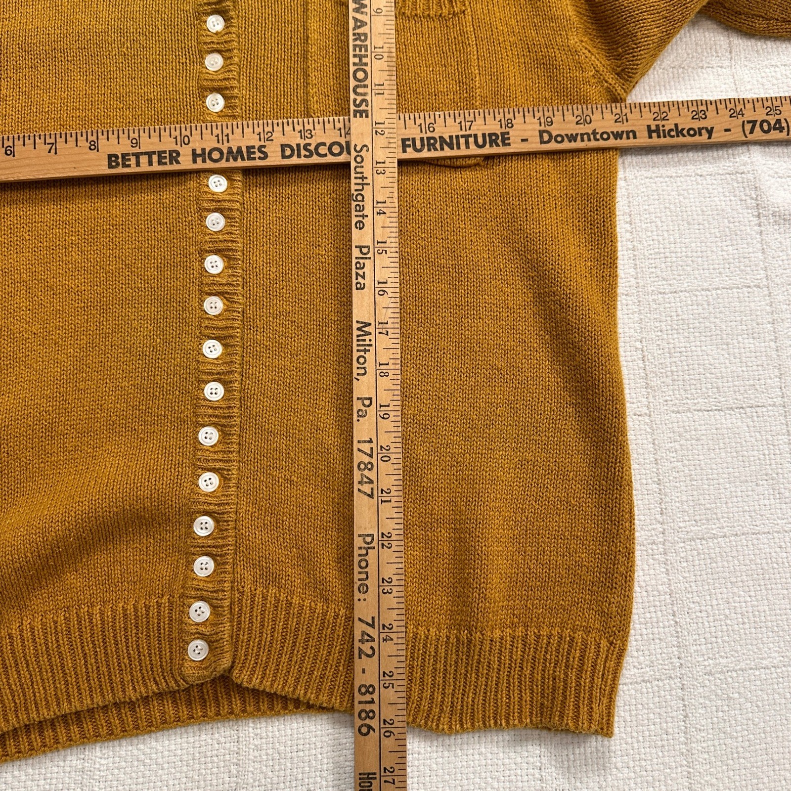 VTG Mustard Yellow Knit Cardigan Button Up Mock Neck Sweater M L Grandmacore