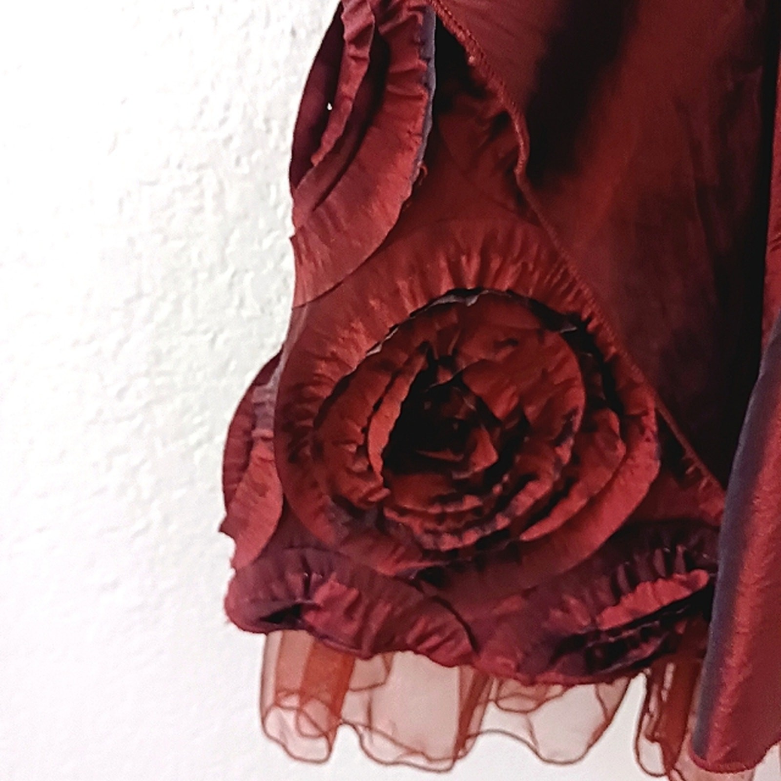 Red Satin Formal Dress 3D Roses Gown XS Burgundy Red Wedding Prom Evening Party