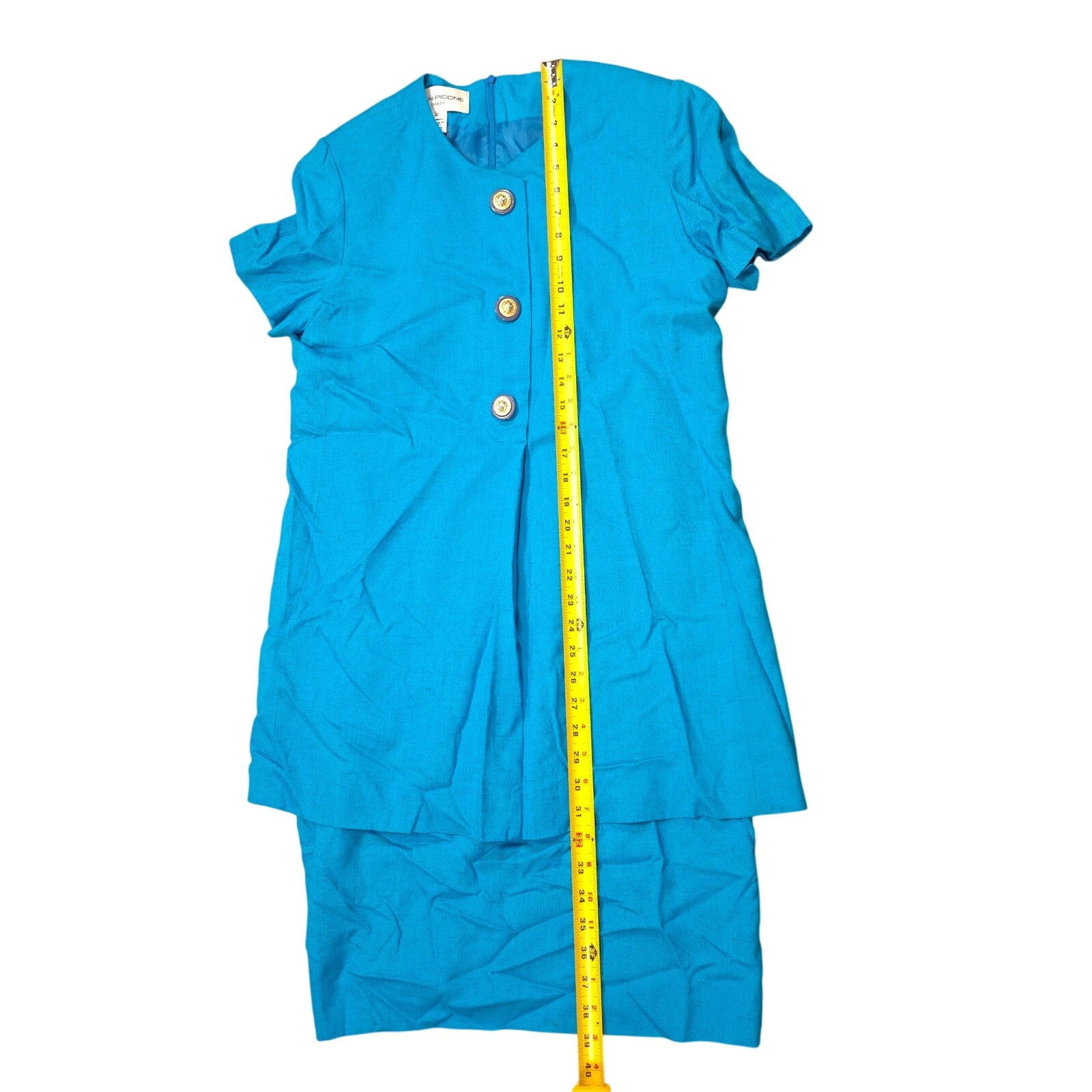 Vintage Evan-Picone Layered Dress Button Detail Women Size 10 Rayon/Flax Blend