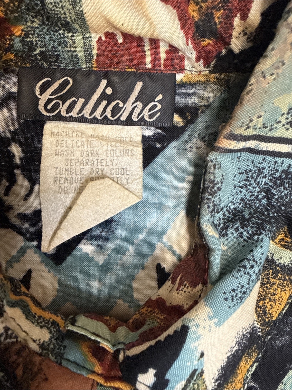 Vintage 2 Pc Southwest Mid Length Dress Shirt Skirt Caliche Western Aztec Small