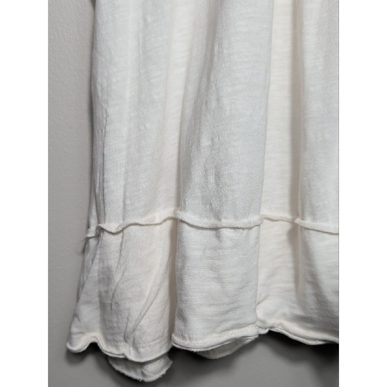 ANTHROPOLOGIE Smocked Swing Tee White Blue Floral Oversized Top Size Small Boho