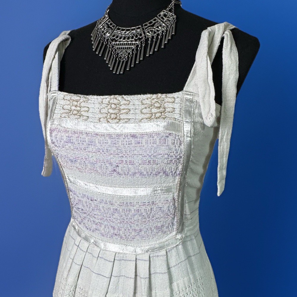 Vintage Folk Art Dress Handmade Woven Cotton Whimsigoth Cottagecore Romance