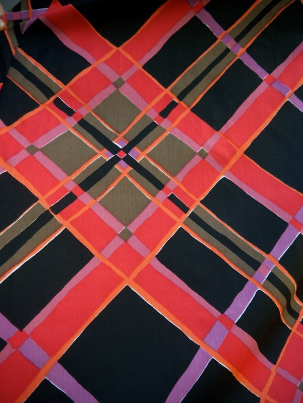 Vtg 70s Mod Graphic Oversized Plaid Maxi Dress Bold Colors & Print Stellar S M