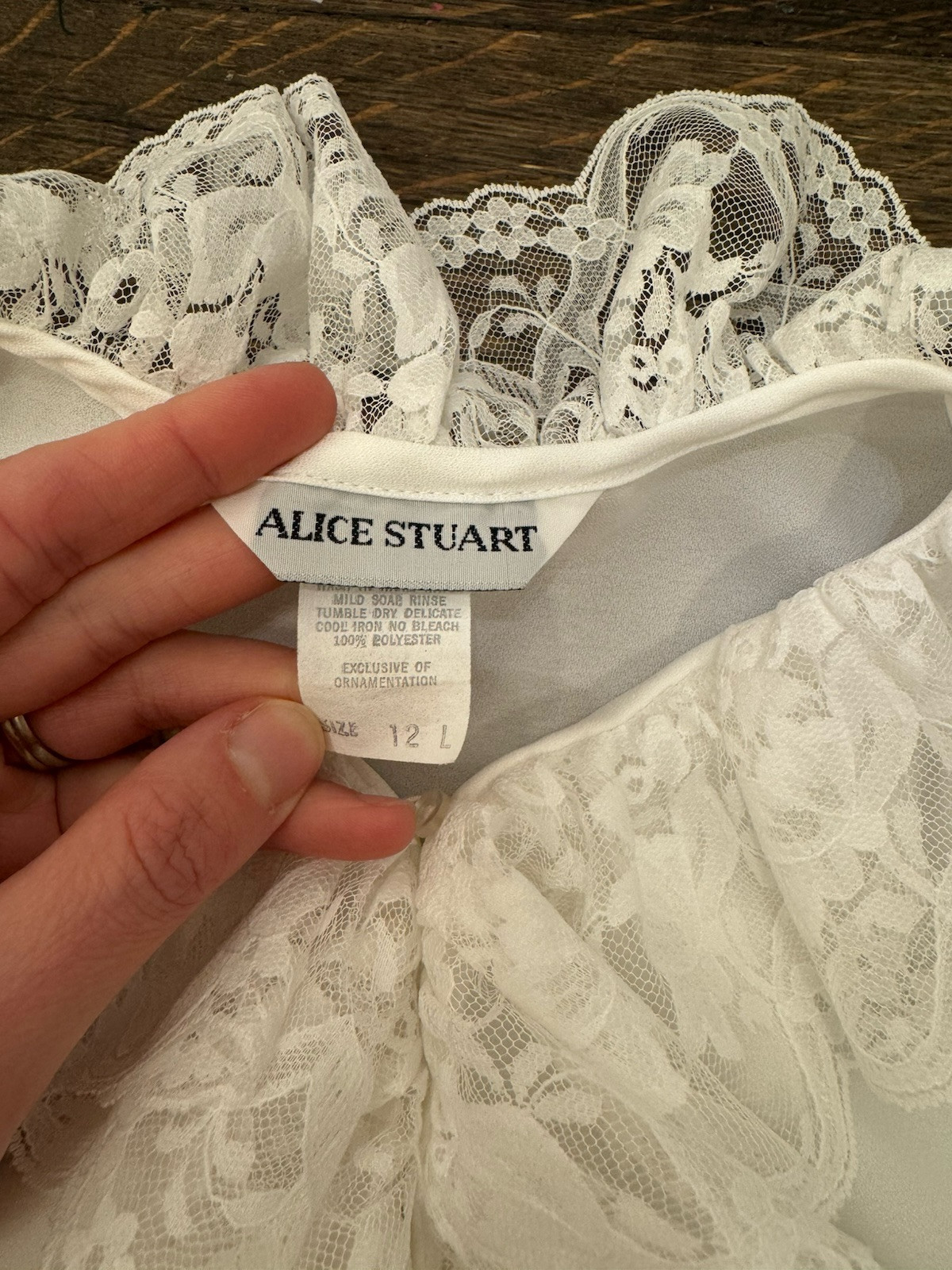 Vintage Alice Stuart Button Up Lace Trim Long Sleeve Blouse 60s 70s XS/S