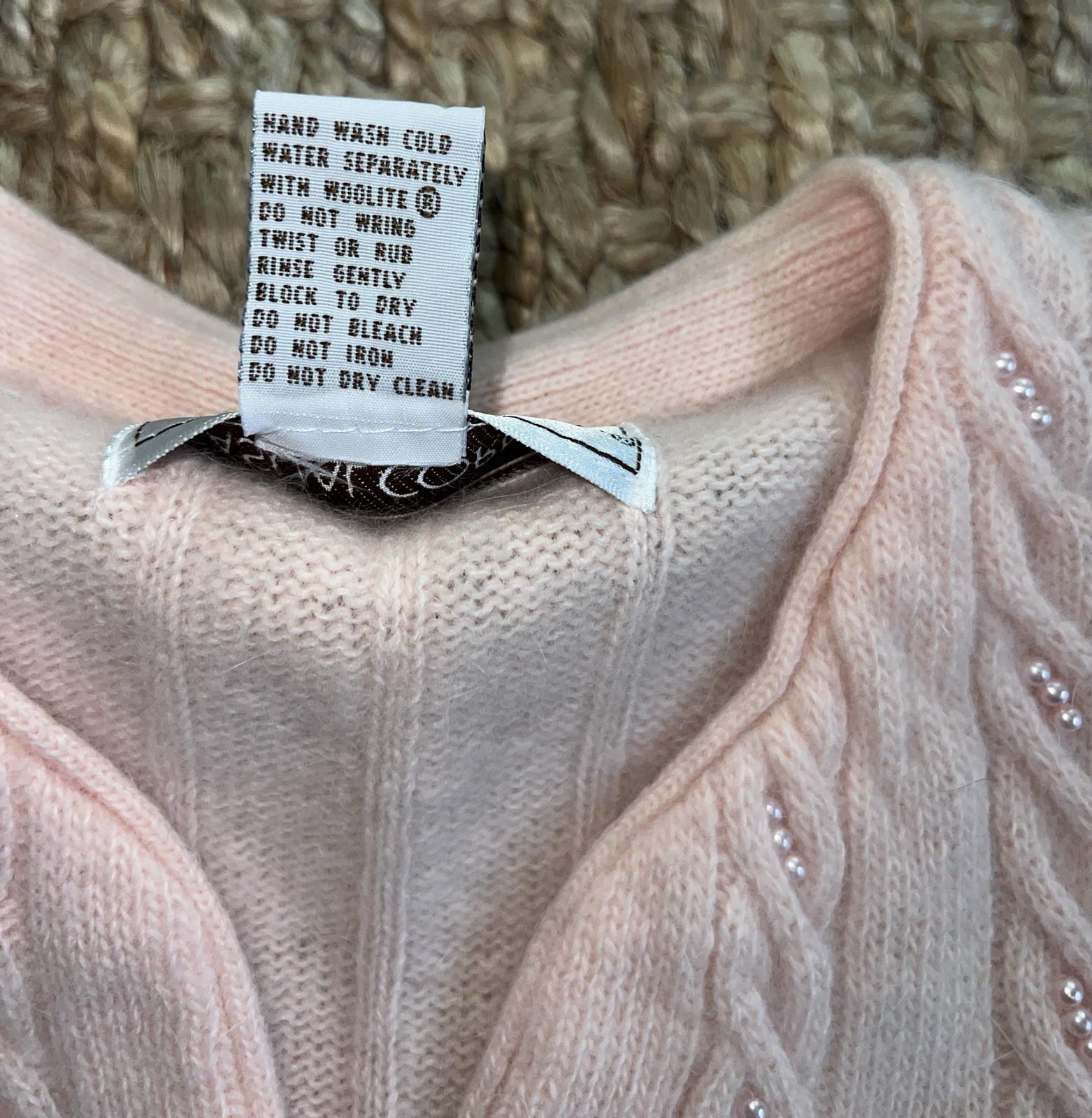 CASUAL CORNER 80’s Vintage 90s Angora Pearls Lambswool Cardigan Sweater M Pink
