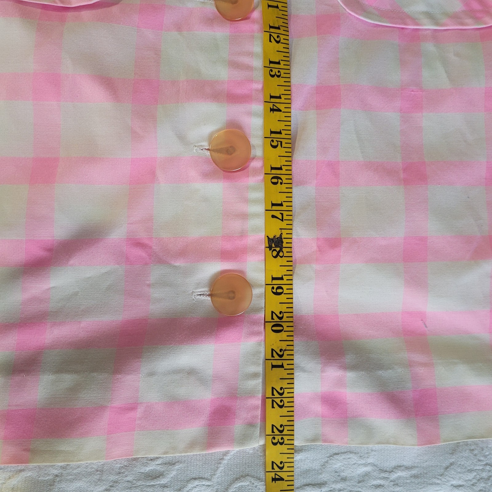 Vintage Stockton Pink Yvory Shirt Dress Gingham Button Up Front Pockets. No Size