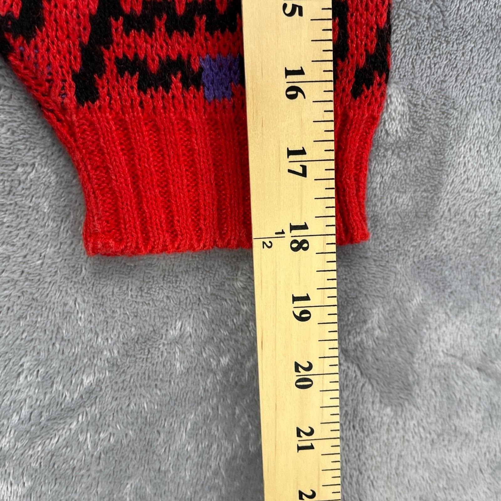 Vintage 90s Statement Sweater M Red Black Geometric Knit Grandpa Sweater Retro