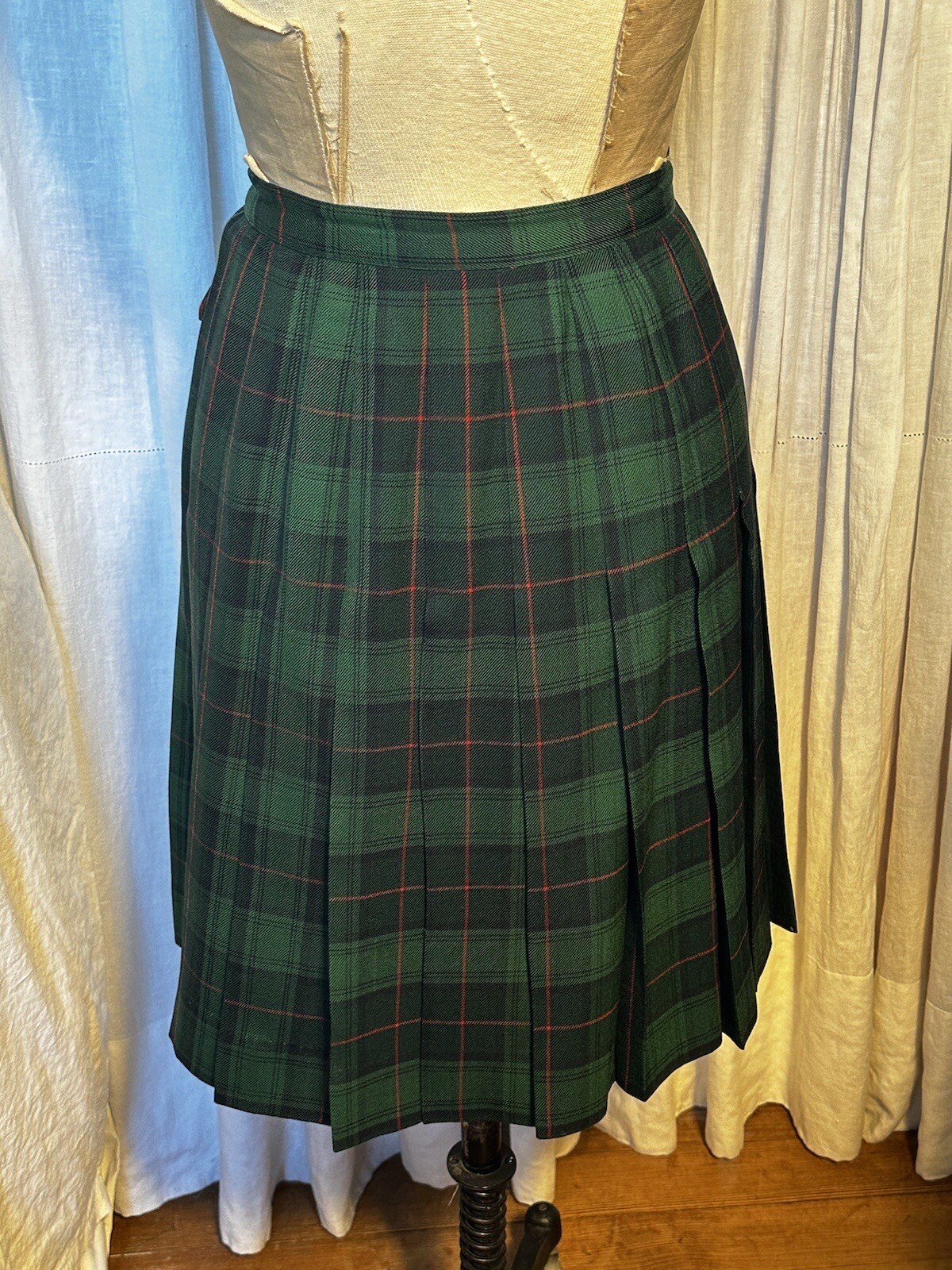 Vintage Florence Walsh Green Blue Red Plaid Kilt Skirt Sz XS Pre-owned